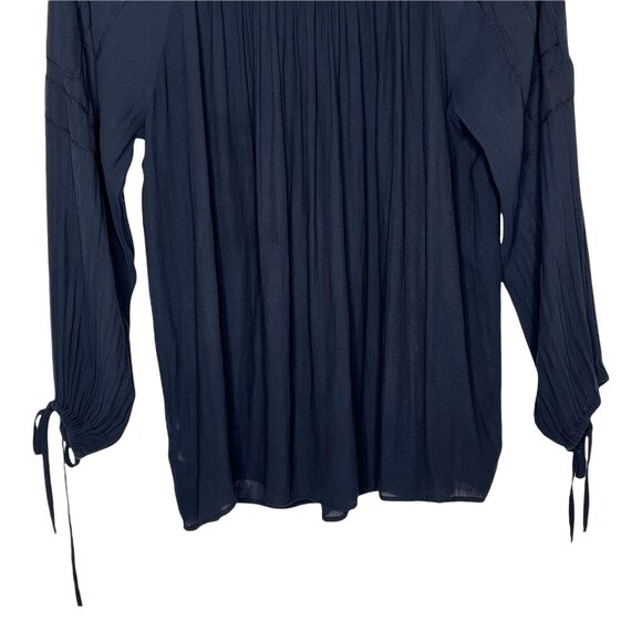 LOFT Navy Blue Blouse Small | Long Sleeve Shirred Peasant Boho Top - Picture 4 of 11